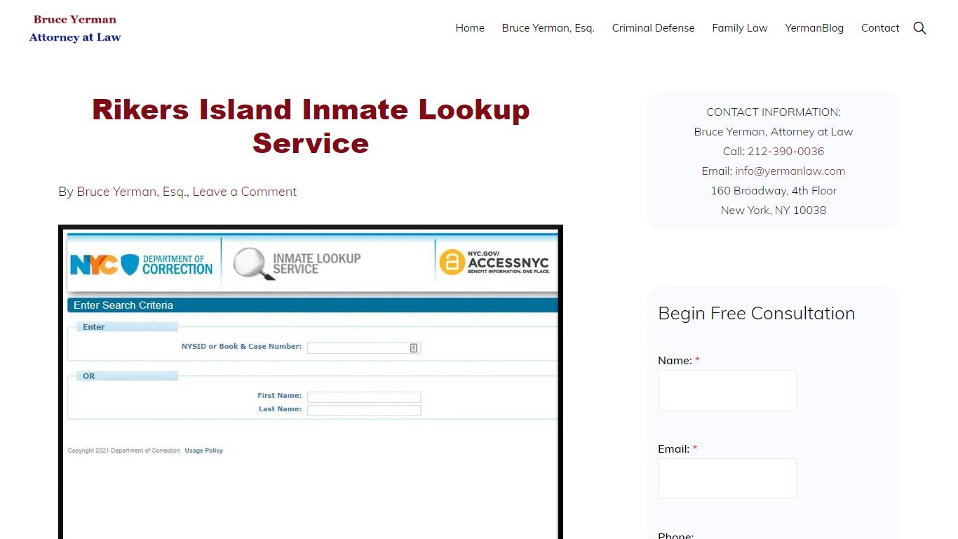Rikers Island Inmate Lookup Service | Yermanlaw.com